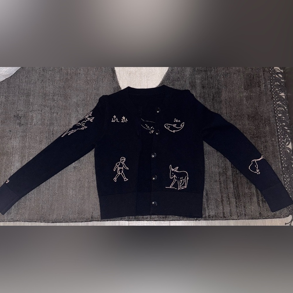 SeaNewYork navy wool Cardigan with Embroidered Designs size XS